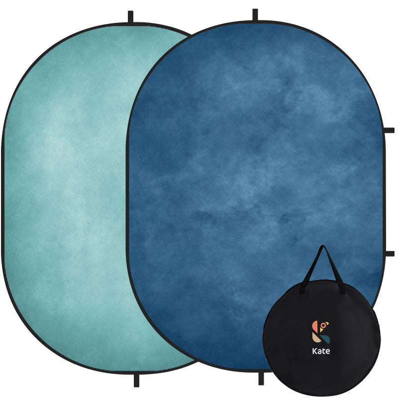 Kate Collapsible Backdrop Pop Up Photo Backdrops Blue Folded Background for Headshot, for Portrait Photography, for Video, 5x6.5ft - Image 1